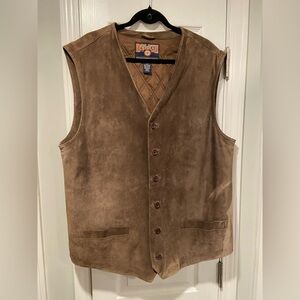 Duluth Trading Mens Size LT 100% Leather Vest Quilted Lined Brown Suede Utility